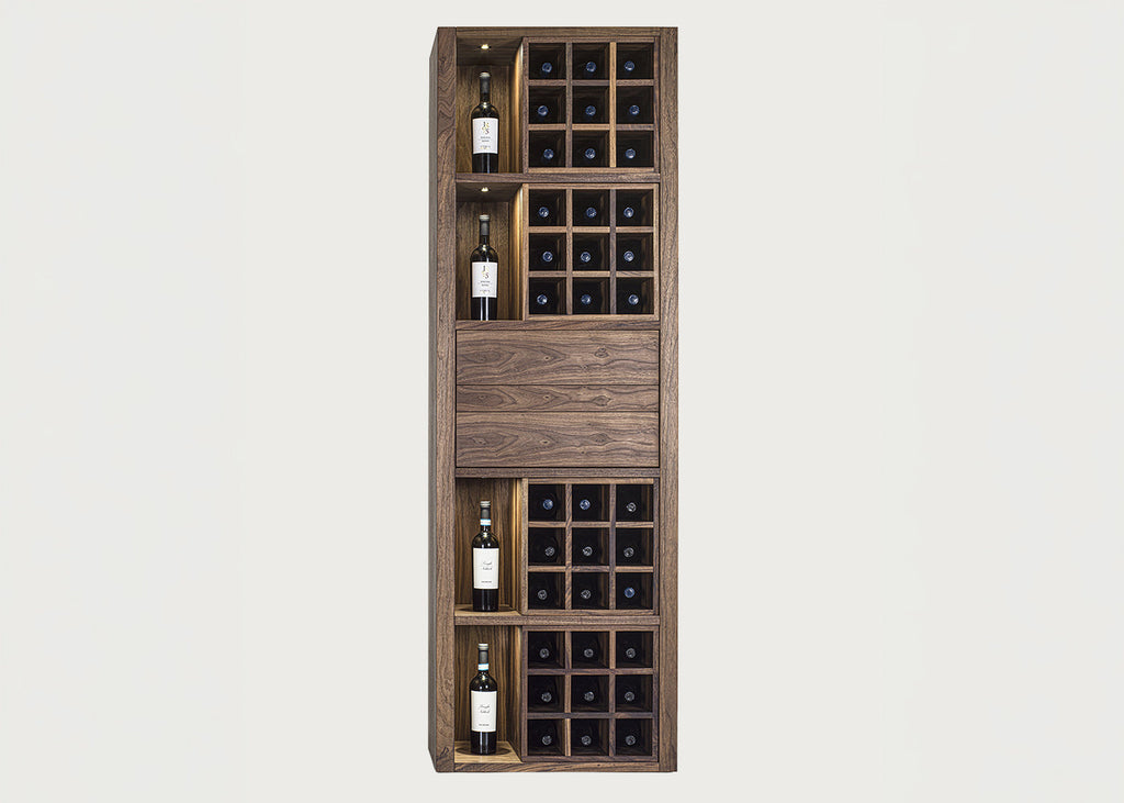 Cru Wine Cabinet Walnut Bottle Grids 2 Drawer 1 Shelf