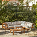 Dakota Wooden Garden Corner Sofa Set – Sand Cushions
