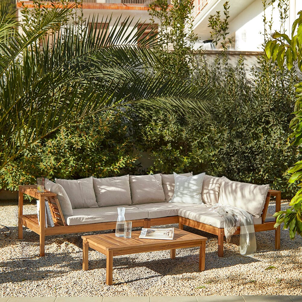 Dakota Wooden Garden Corner Sofa Set – Sand Cushions
