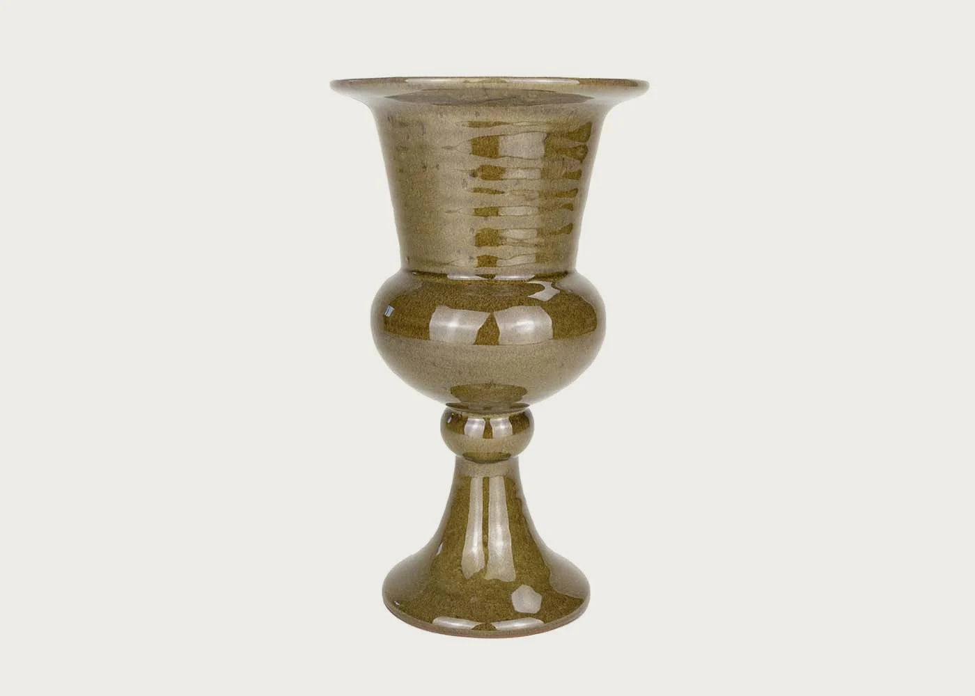 Footed Glossy Vase Medium Green 21cm