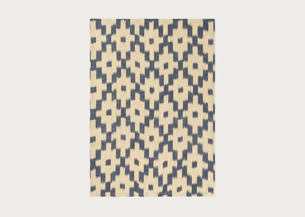 Ikat Tea Towel Ink Blue & Off White