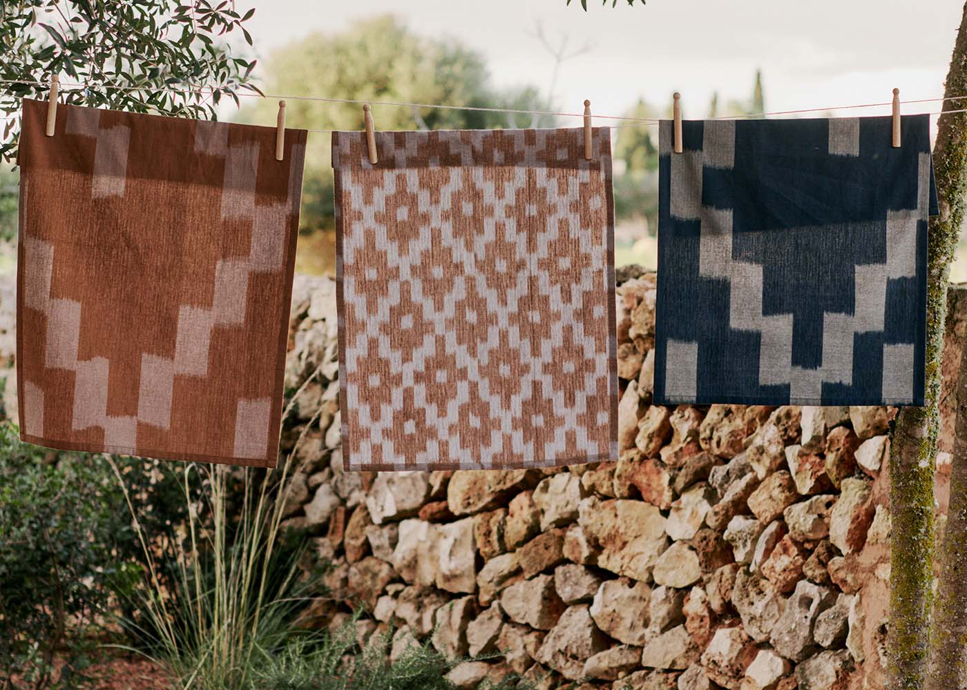 Ikat Tea Towel Mist Blue & Terracotta