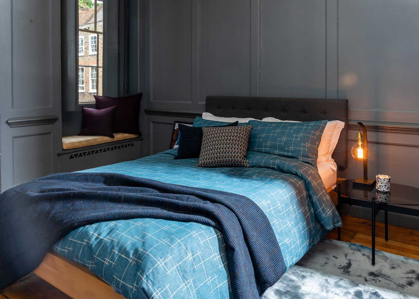 Brunel Bed with Fabric Headboard Smoke Grey