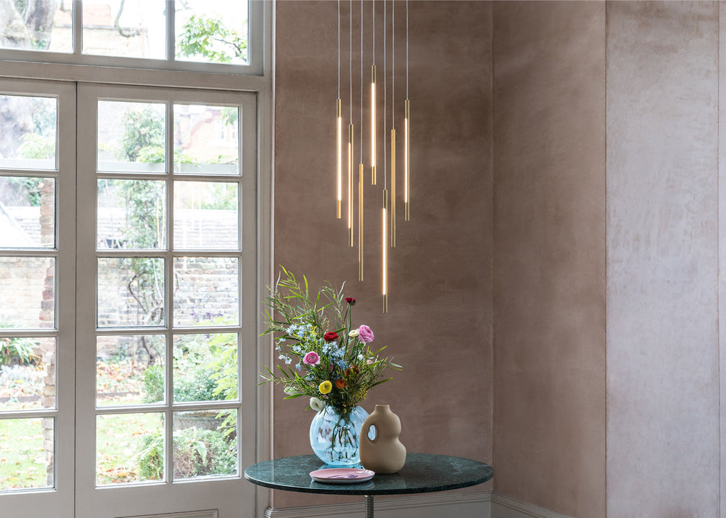 Saber LED Chandelier 7 Light Cluster Pendant Gold