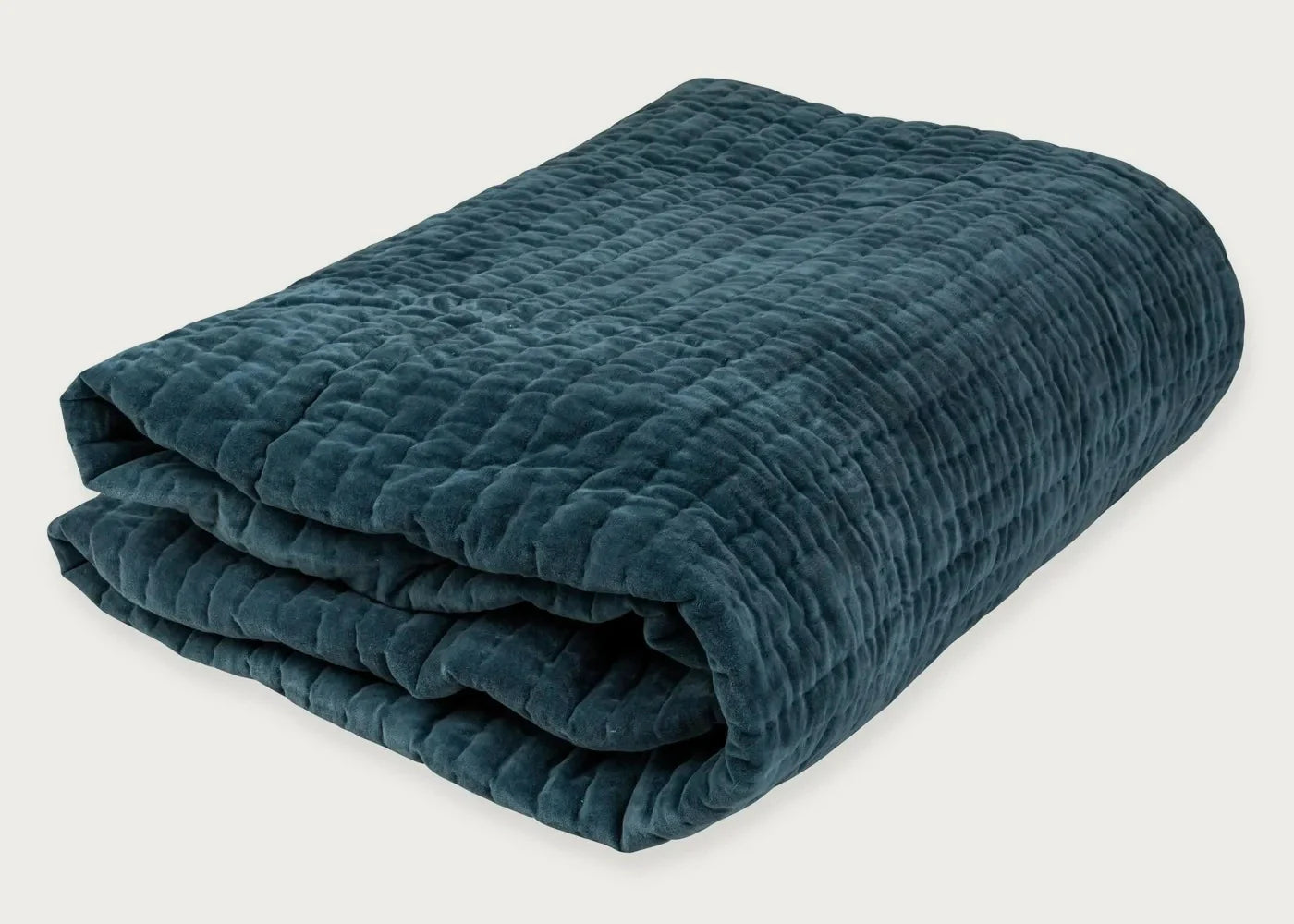 Kantha Velvet Bedspread Steel Blue