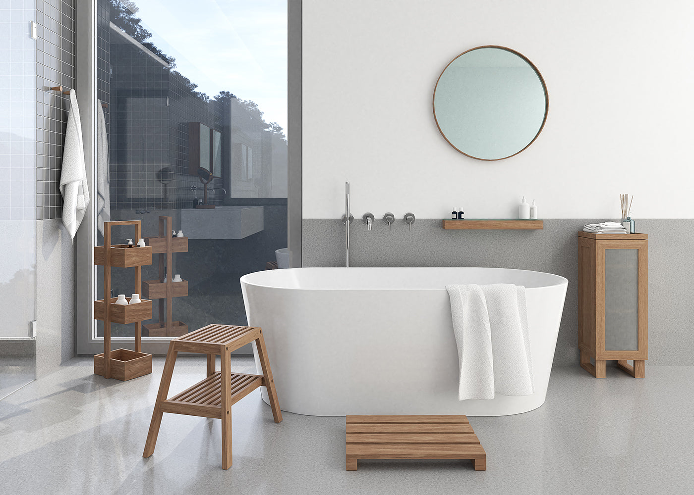 Glance Round Wooden Mirror