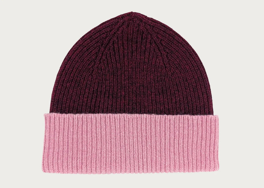 Ribbed Two Colour Lambswool Beanie Hat