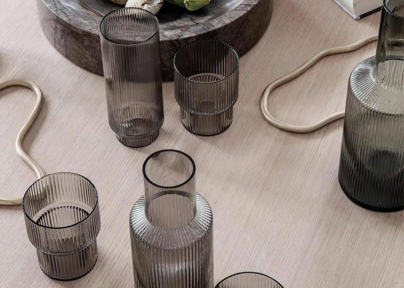 Ripple Smoked Grey Long Drink Glasses Set of 4