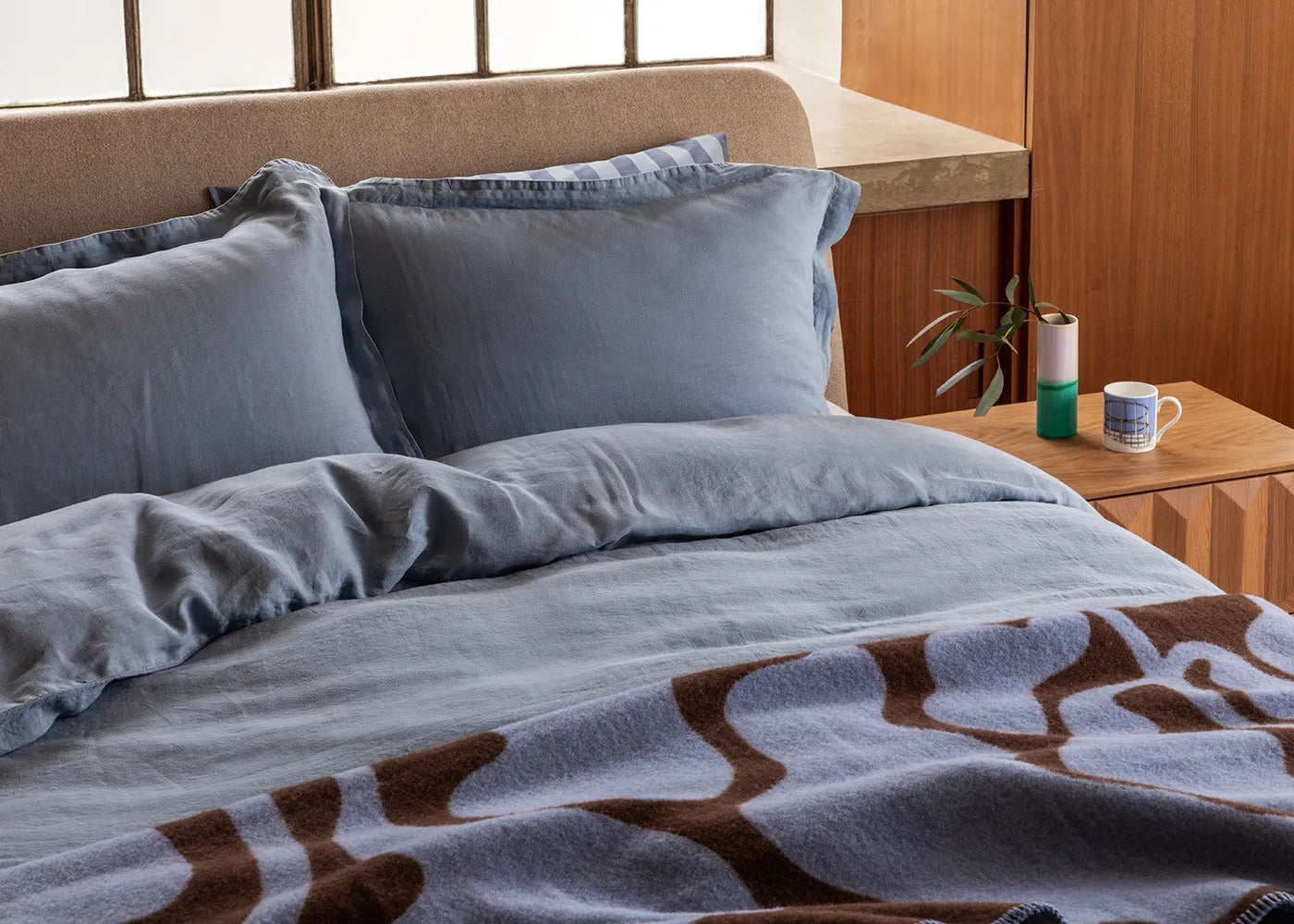 Washed Linen Dusky Blue Oxford Pillowcase